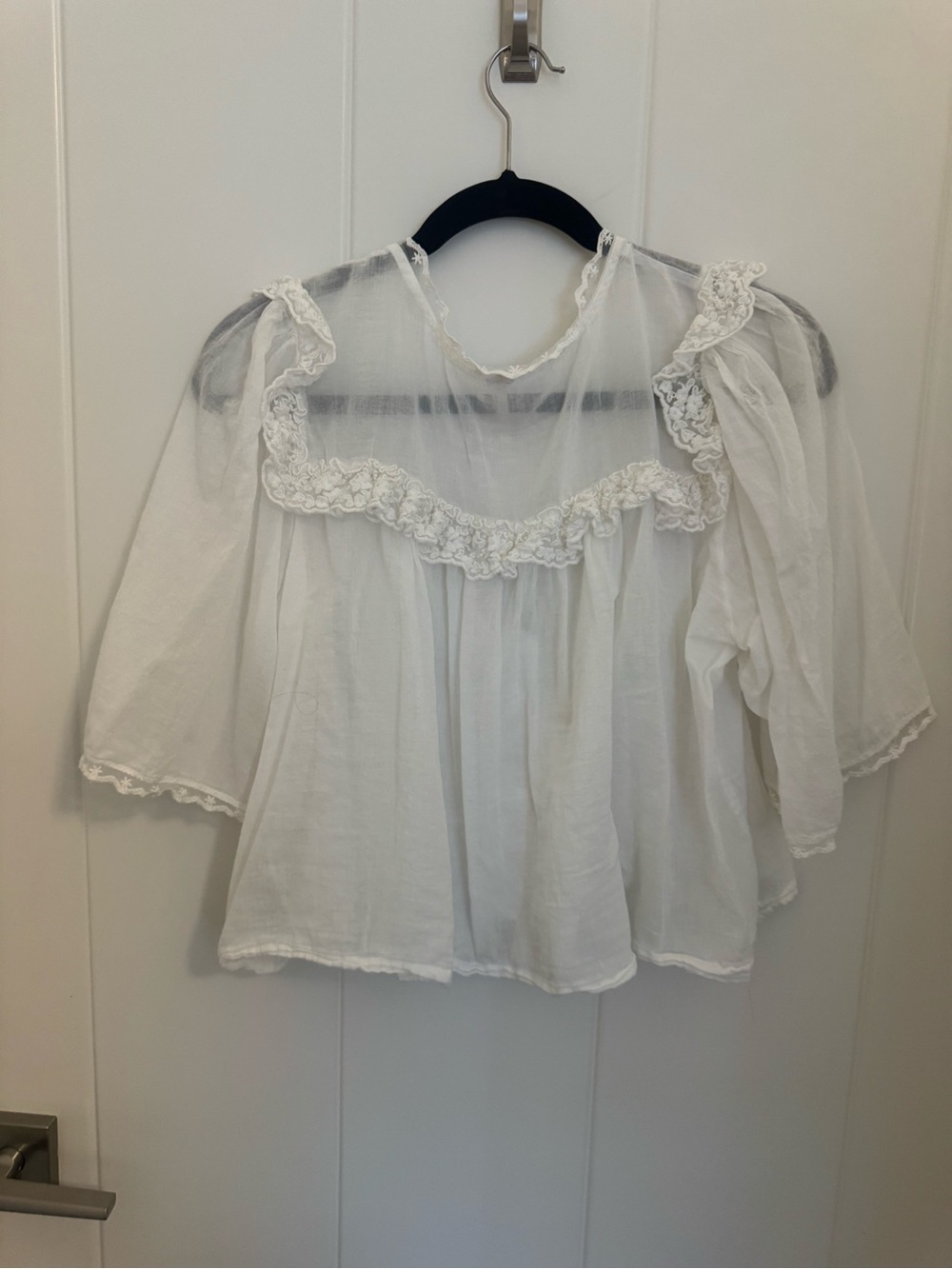 White Lace Trim Women's Blouse - Free People - Picture 2 of 5